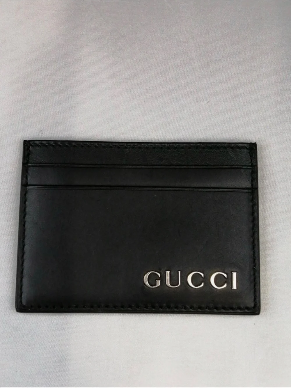 Authentic Gucci Black Leather Card Holder with Silver Logo